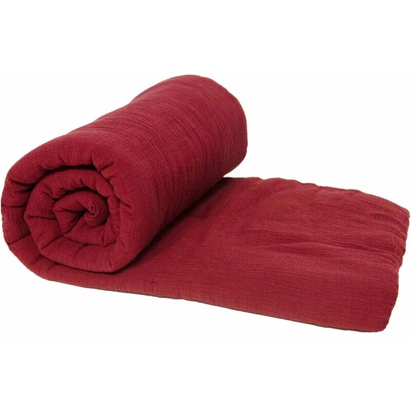 rideaudiscount - boutis, jeté de lit, couvre-lit 100% coton 90 x 180 cm non déhoussable effet gaze de coton matelassé uni grenade - rouge