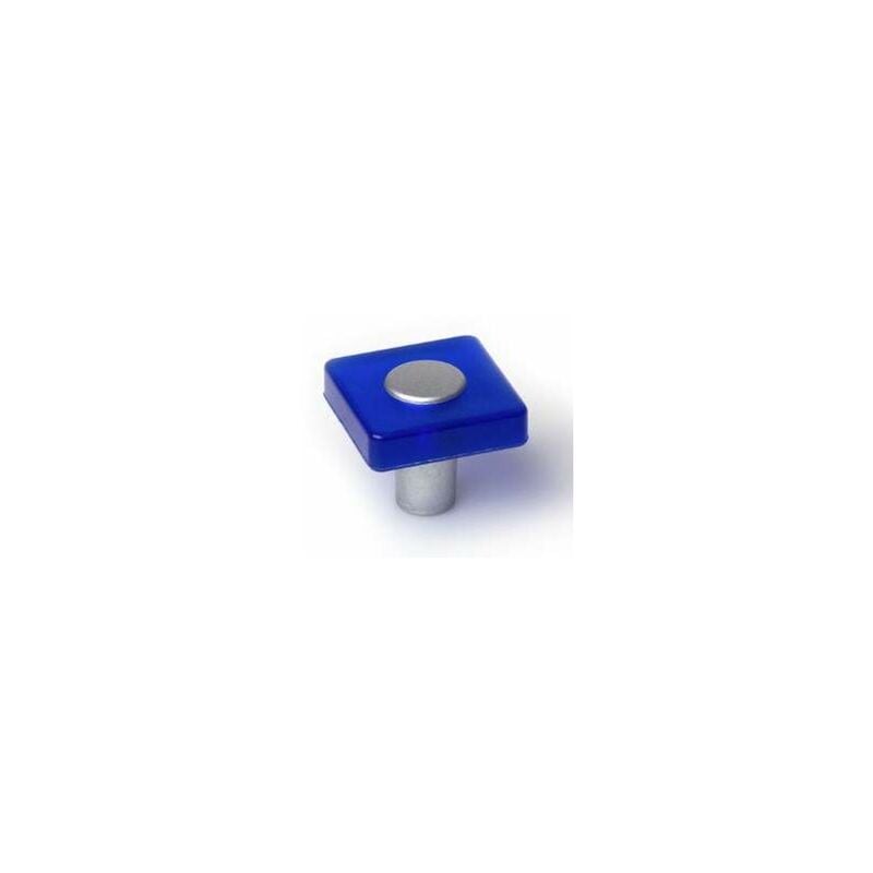 Image of Pomello quadrato in pvc, blu opalino, 30x30 mm, H.26 mm, 1 pezzo con viti. Cime