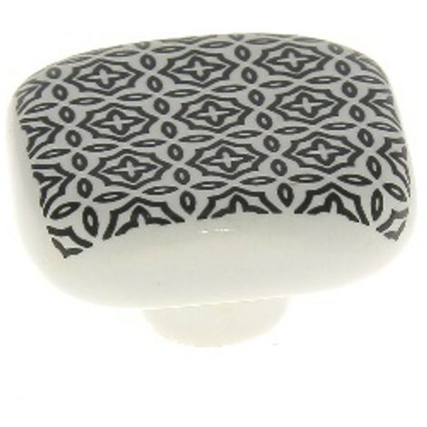 Bouton céramique carré de diamètre 40mm motif carreau ciment rosace noir - CADAP - B0544/S