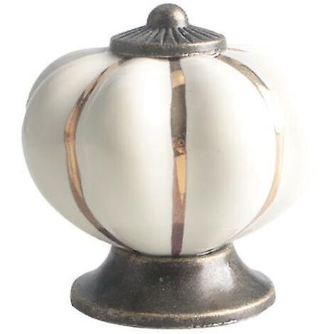 bouton Ceramique Meuble Blanc Et Or Avec Vis En Forme De Citrouille3,6 X 3,9 Cm - Bouton De Meuble Rond Vintage - Pour Maison, Bureau, Armoire De