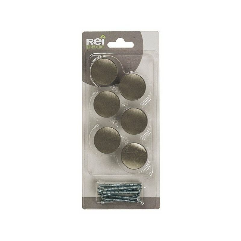Boite x6 boutons ronds metal d 33mm nickel mat brosse ref 2-756 22