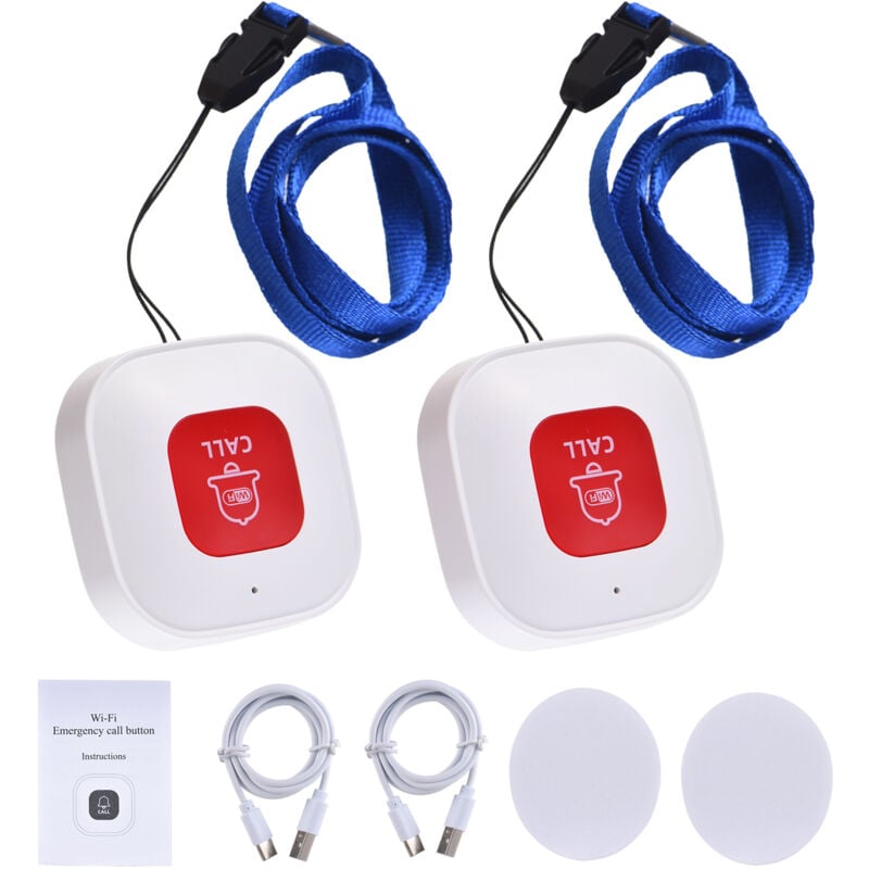 Lifcausal - Bouton d'appel d'urgence WiFi Mini bouton d'urgence portable Rechargeable sans fil WiFi Pager Bouton d'alerte infirmière Prise en charge