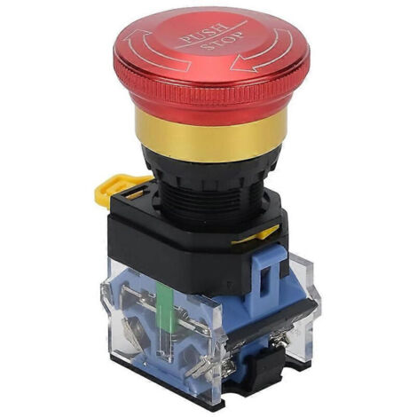 Bouton d'arrêt d'urgence 10 A 22 mm, interrupteur à bouton-poussoir à verrouillage, interrupteur d'arrêt d'urgence rond en alliage d'aluminium