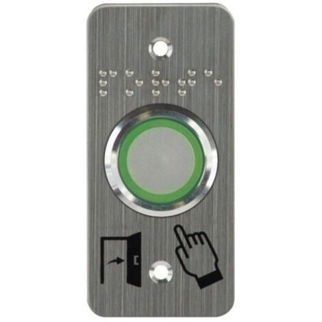 Bouton d'arrêt d'urgence inox 25 mm – Buzzer 12-24V AC-DC – Contact NO+NC – Marquage Braille – Halo lumineux bleu/vert – Izyx