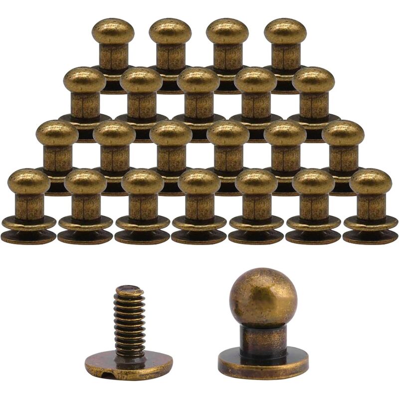 Bouton de colLot de 25Bouton col RondTaille 6X8MMBouton de col a vis en Laiton Couleur Bronze pour Rivet Cuir/Ceinture/Chaussures/Pantalons (25)，