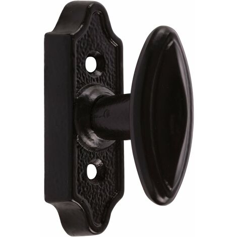Bouton de crémone en fonte époxy noir N°59 – Entraxe 43mm – Hauteur plaque 92mm – Largeur plaque 32mm – Creux 25mm – Jardinier Massard