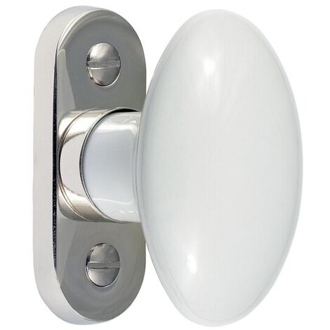 Bouton de fenêtre ovale en porcelaine finition blanc sur platine moderne nickel brillant - MÉRIGOUS