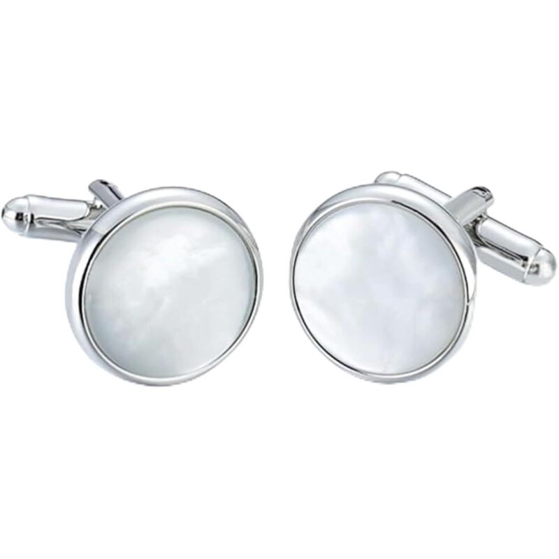 Bouton de Manchette Homme Élégants Nacre, Homme Rond Boutons de manchette, Boutons de manchettes perle argent, Chemise Boutons de manchette et goujon