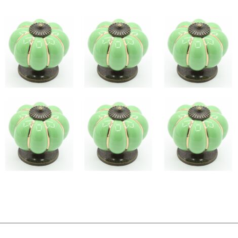 Bouton de meuble-6 x Boutons de tiroir en céramique bouton de meuble forme citrouille pour tiroirs et placards de cuisine (Vert)