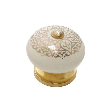 Bouton de Meuble Arabesque Blanc Or B BEAUTY Diamètre 40mm