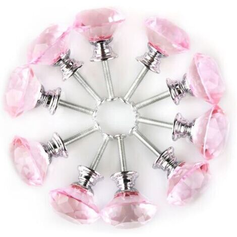 Bouton de Meuble Bouton Porte Bouton Tiroir Placard Armoire Poignée de Meuble Cristal clair 30mm Dia rond verre rose 10pcs