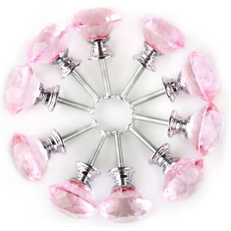 Bouton de Meuble Bouton Porte Bouton Tiroir Placard Armoire Poignée de Meuble Cristal clair 30mm Dia rond verre rose 10pcs