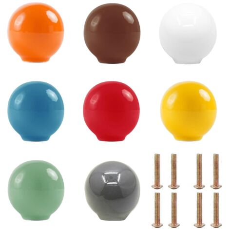 Bouton de Meuble Céramique 8 pièces Poignée Tiroir Coloré, Balle Forme, Bouton de Porte de Placard Céramique Poignée Meuble Mignonne pour Enfants Armoire Dessiner Cuisine (8 Couleurs)