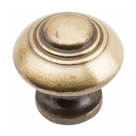 Bouton de meuble en zamak laiton vieilli – Diamètre 33 mm – Hauteur 26 mm – Taraudé 4 mm pour tiroirs et armoires – Cadap