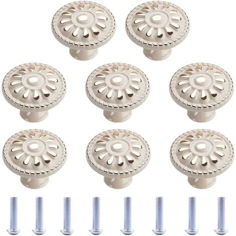 Bouton de meuble, lot de 8, poignée de tiroir ronde, boutons de meuble, poignée de tiroir, poignée de meuble, poignée de tiroir de cuisine, poignées de porte, bouton de meuble vintage blanc