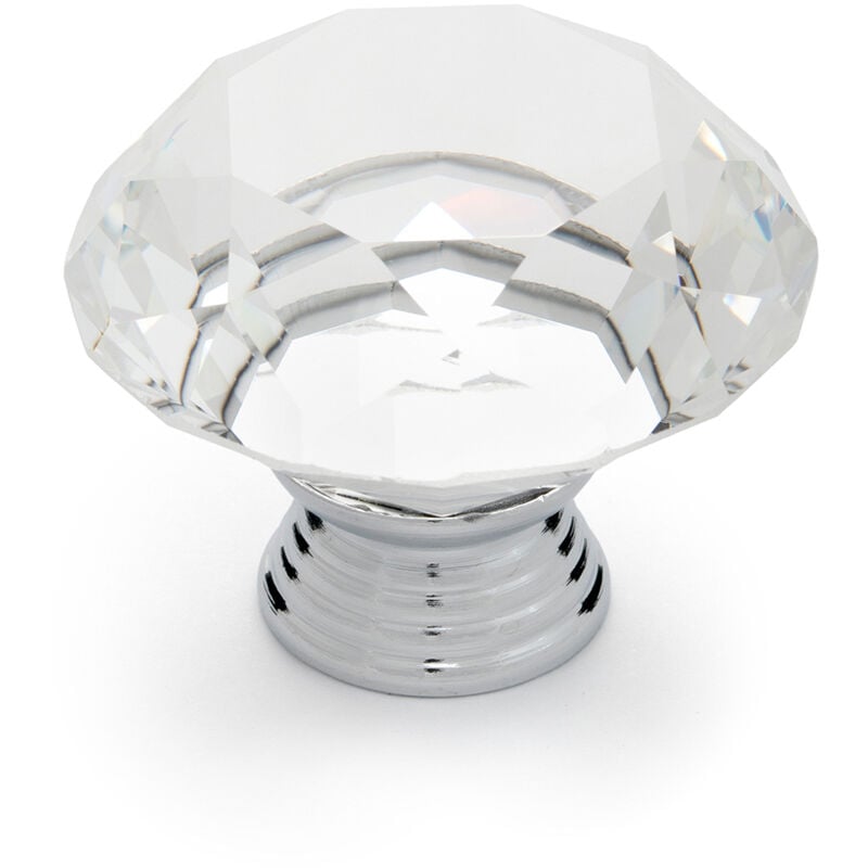 REI - Bouton de meuble Style décoratif Fabriqué en cristal Zamak Finition Chrome-Transparent brillant Mesures 404031mm Système de fixation Comprend