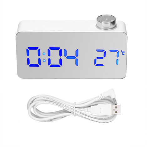 Bouton de Miroir avec LED, Horloge Alarme Électronique Moderne pour Déco Chambre Lumière Bleue