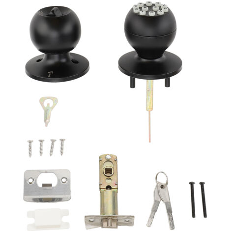 Bouton de porte à clavier avec serrure et clé, boule ronde, entrée électronique pour appartement, bureau, garage, épaisseur 35 à 55 mm, noir