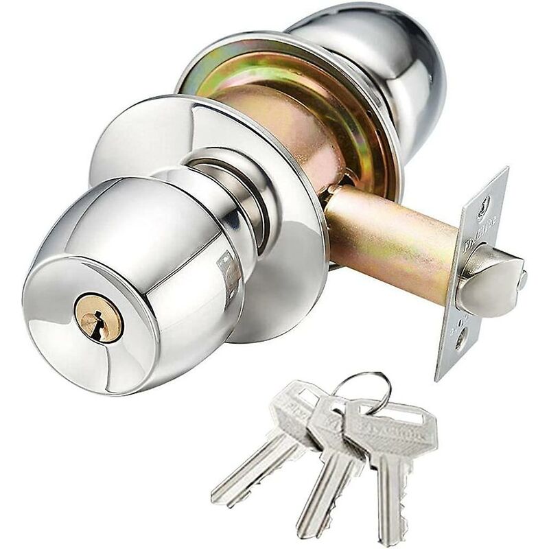 Bouton de porte avec clé, bouton de porte intérieur et bouton de porte de salle de bain, bouton de porte en acier satiné (taille du pêne 70mm)
