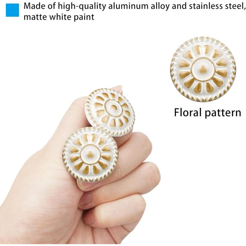 Bouton de Porte Blanc 16Pcs Poignee de Meuble Cuisine Boutons de Tiroir Boutons de Placard Vintage Ronds Poignées Bouton de Meuble Avec Vis Pour