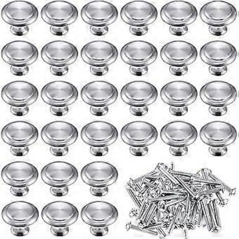 Bouton de porte de cuisine en acier inoxydable, bouton de tiroir en acier inoxydable brossé, bouton de meuble en acier inoxydable brossé, lot de 30 boutons de tiroir argentés à un trou