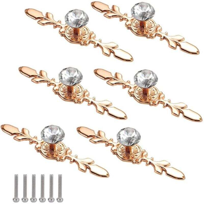 Bouton de Porte Diamant 6 Pièces Boutons de Porte en Cristal Doré Bouton de Meuble Poignee de Meuble Diamant Boutons en Cristal de Diamant pour Déco