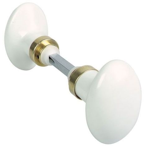 Bouton de porte double ovale en porcelaine - Décor : Blanc / Laiton - Hauteur : 64 mm - Largeur : 40 mm - Matériau : Porcelaine et laiton - MERIGOUS - Matériau : Porcelaine et laiton