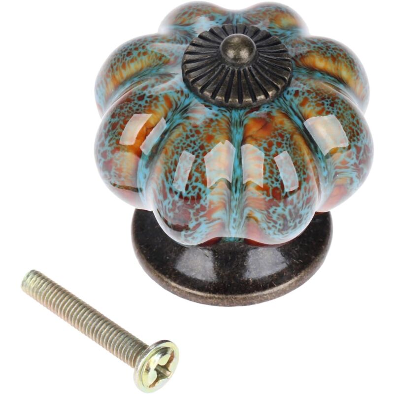 Bouton de porte en céramique antique citrouille pour armoires, armoires, commode, tiroirs, meubles de cuisine, poignées de tirages (10 pièces, bleu)-