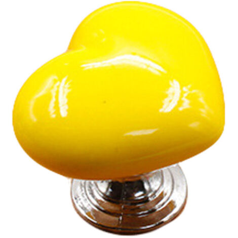 Bouton de porte en céramique cœur jaune, taille S