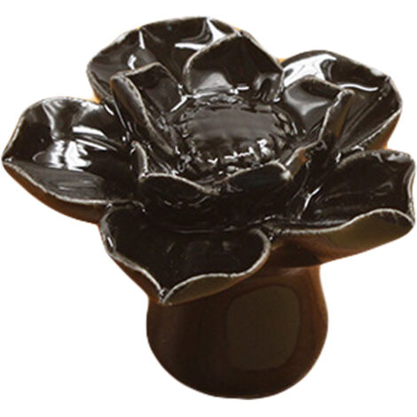 Bouton de Porte en Céramique Motif Fleur de Lotus pour Meuble Tiroir Armoire Poignée Tirante (Noir)