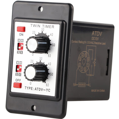 Bouton de relais double minuterie marche/arrêt, interrupteur horaire de commande ATDV-YC 6S-60M (DC 12V)