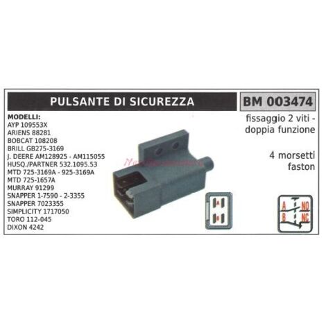 Bouton de sécurité modèles ariens 88281 bobcat 108208 mtd 725-1657a 003474