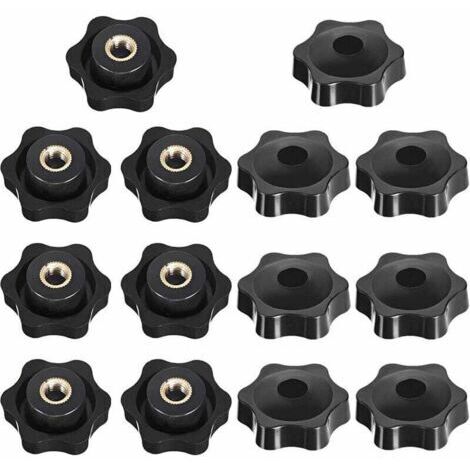 Bouton de Serrage Tête étoile, Étoile Tête Écrous De Serrage Bouton, Serrage Écrous Poignée Forme Étoile, Bouton De Serrage De Filetage, pour Machine-outil, Noire, M6, 14 Pièces