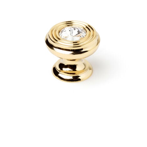 Bouton de style classique en laiton, finition strass transparent doré et diamètre de 30 mm.