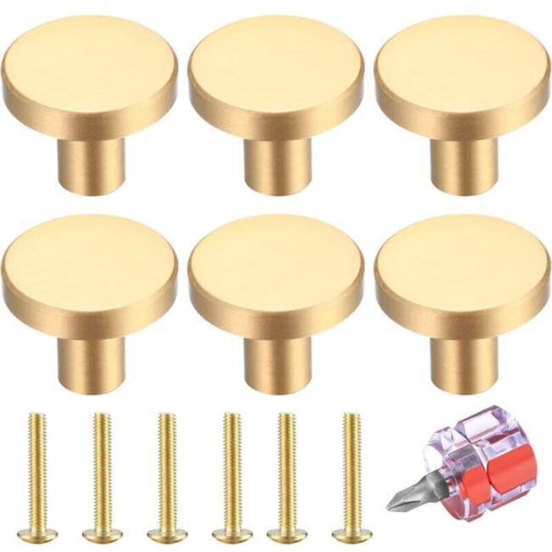 Bouton De Tiroir 6 Pièces, Bouton De Meuble Doré, Bouton De Meuble Rond, Bouton De Porte De Cuisine Pour Décoration Avec Tournevis - 2025Mm (SKU