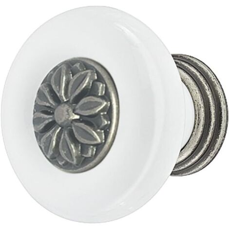 Bouton de tiroir porcelaine céramique finition nickel zingué 37 mm avec vis Meuble Vintage Antique Style Porte Poignée Commode Armoire Maison