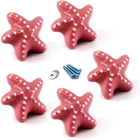 Bouton de tiroir rose boutons d'armoire en céramique poignée de chambre d'enfants en forme d'étoile de mer pour tiroirs de commode (paquet de 5 vis incluses)