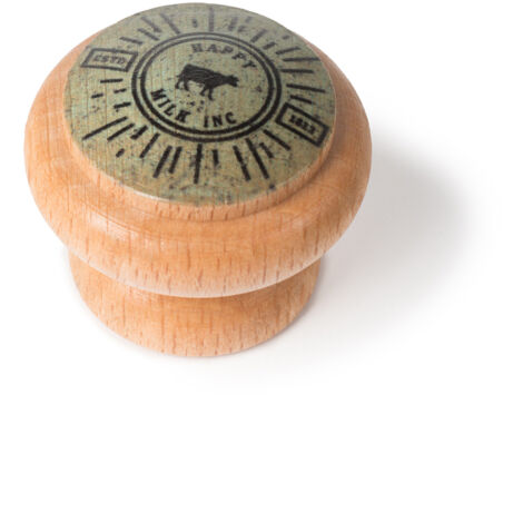 Bouton en bois avec finition illust. rétro, dimensions: 38x38x30mm Ø: 38mm - talla