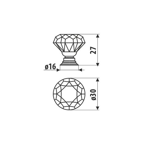 Bouton GP15, transparent, chrome brillant, diamètre 30 mm
