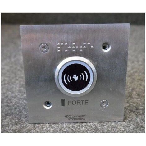 Bouton infrarouge lumineux 100x100mm en inox monté sur façade COMELIT