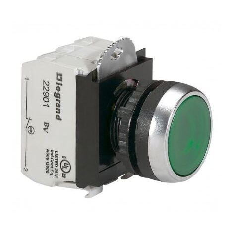 Bouton lumineux à impulsion affleurant IP69 Osmoz complet - vert - 12V à 24V alternatif ou continu - LEGRAND