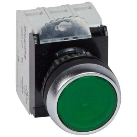Bouton lumineux à impulsion affleurant IP69 Osmoz complet - vert - 230V - LEGRAND