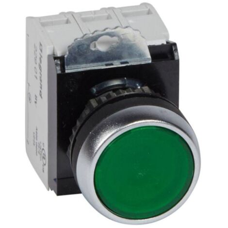Bouton lumineux à impulsion affleurant IP69 Osmoz complet - vert - 230V - LEGRAND
