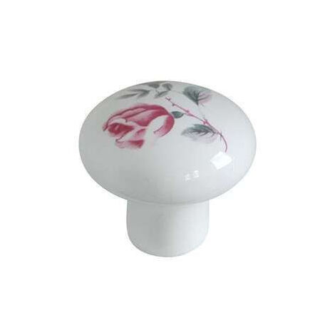 Bouton Meuble Céramique Rose Blanc Diamètre 35mm - Déco Classique