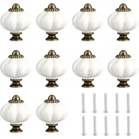 Bouton Meuble,10Pcs Poignee de Meuble, Vintage Armoire à Tiroirs Porte Boutons, Citrouille Blanche, Compact, pour Tiroirs, Armoires