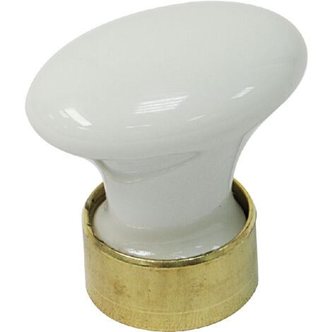Bouton porcelaine ovale – Hauteur 33 mm – Décor blanc / laiton – Matériau porcelaine / laiton – Section 22 x 32 mm – Merigous