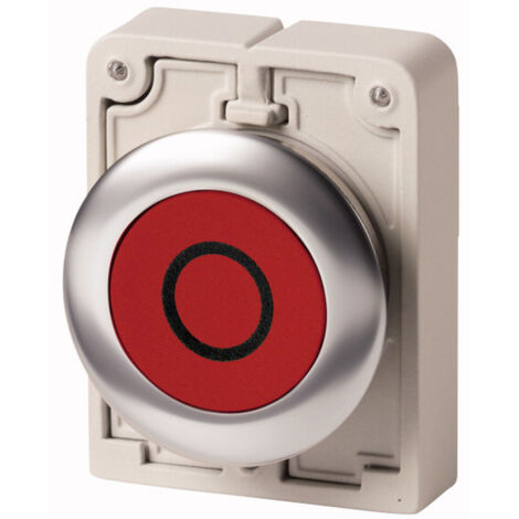 Bouton poussoir 30mm flush a rappel rouge avec inscription EATON M30C-FD-R-X0