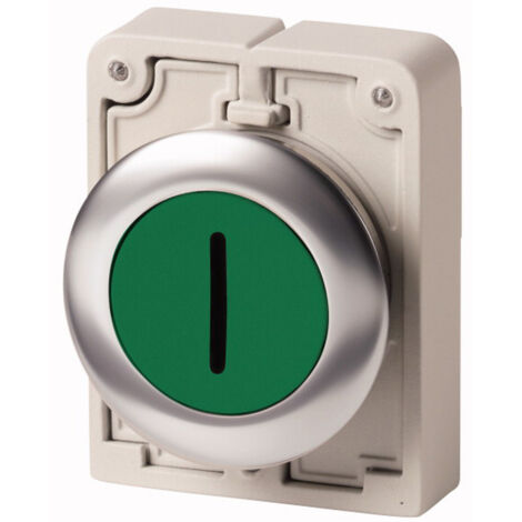 Bouton poussoir 30mm flush a rappel vert avec inscription EATON M30C-FD-G-X1
