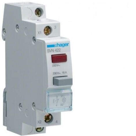 Bouton poussoir à impulsion contact à ouverture 1O (1NF) avec voyant rouge 230V HAGER SVN422