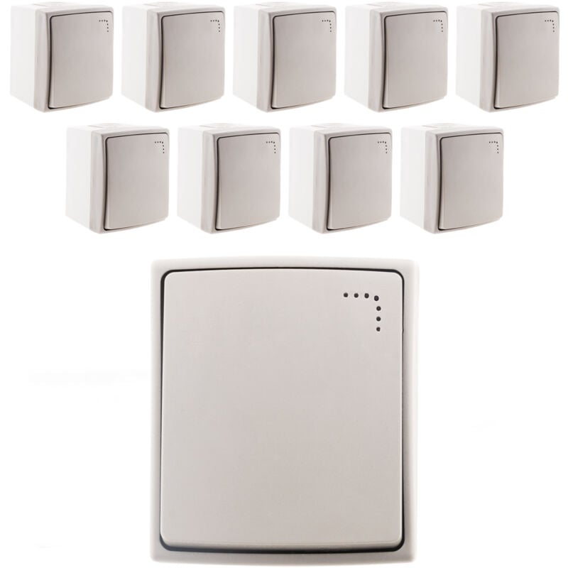 Lot de 10 boutons poussoir à voyant - Gris - Orok - Zenitech